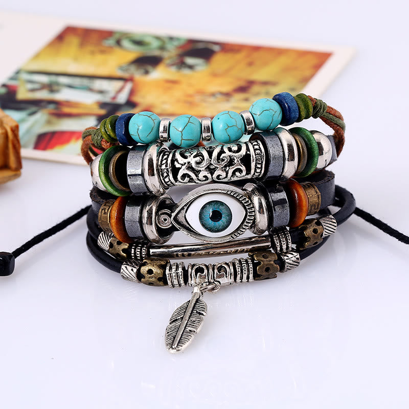 Olivenorma 5Pcs Bohemian Turquoise Leather Bracelet Set - image 1