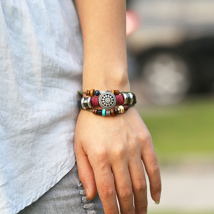 Olivenorma 3-Layer Hematite Leather Multi-layer Beaded Bracelet - Black - image 0