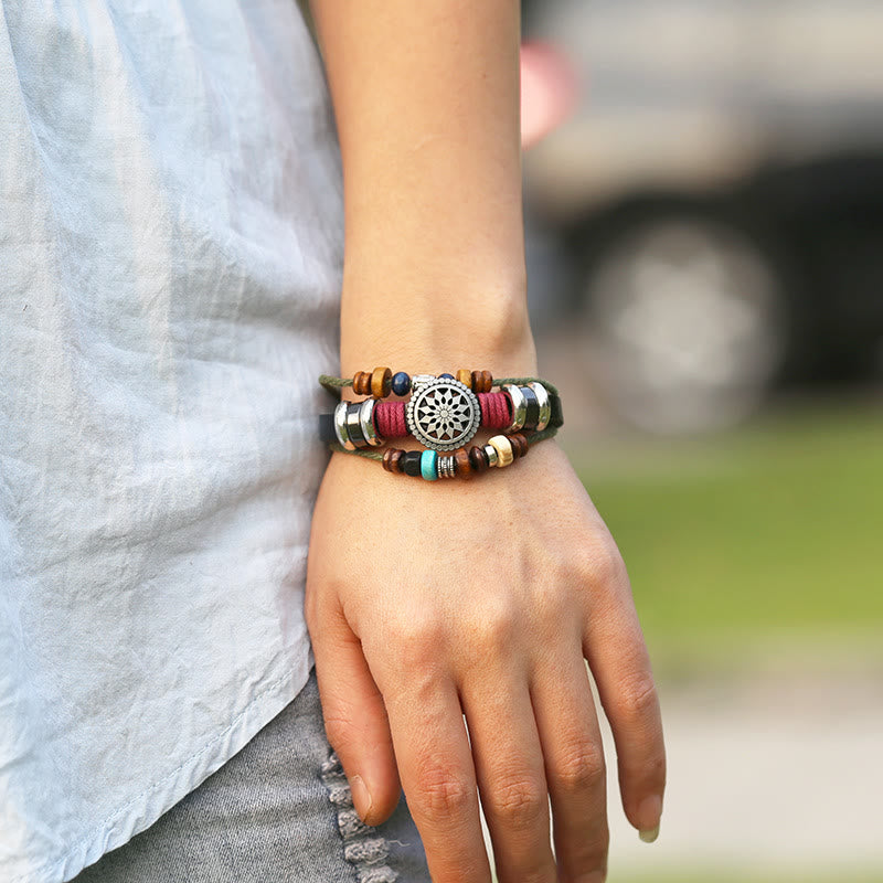 Olivenorma 3-Layer Hematite Leather Multi-layer Beaded Bracelet - Black - image 0