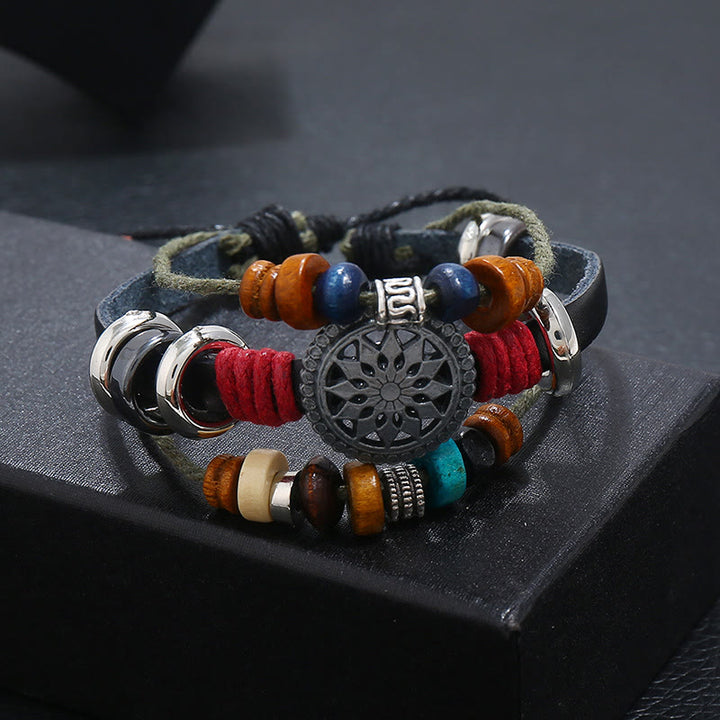 Olivenorma 3-Layer Hematite Leather Multi-layer Beaded Bracelet - image 3