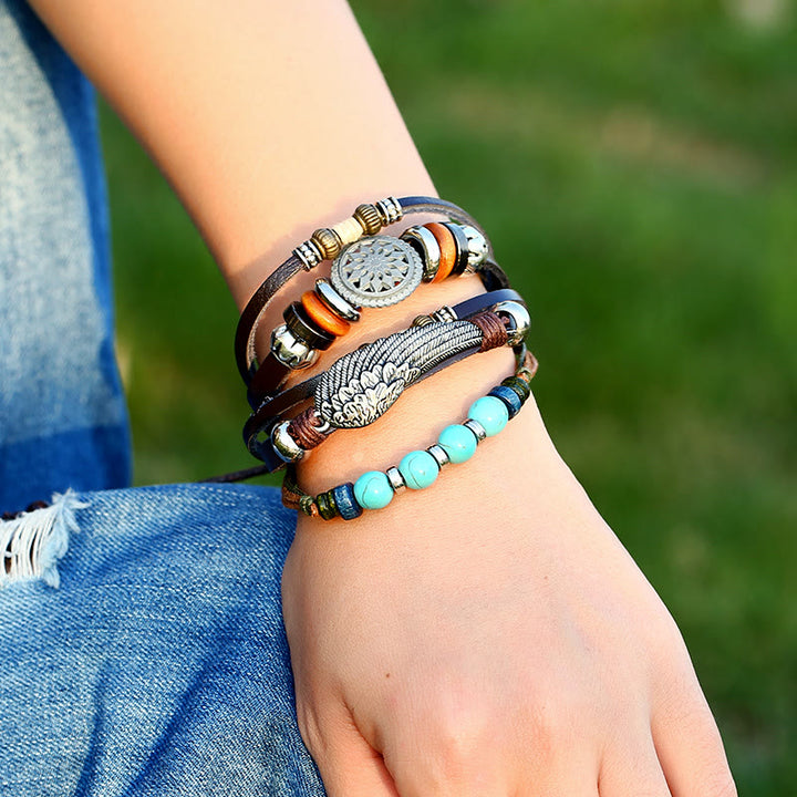 Olivenorma Punk Gemstone Multi-layer Wristbands Bracelet Set - Natural Stone - image 0