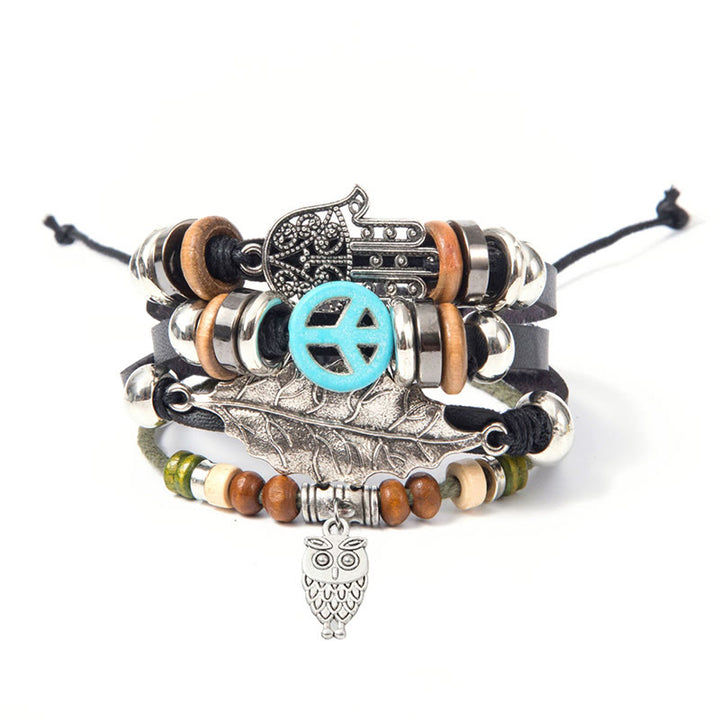 Olivenorma Multi-layer Boho Hamsa Braided Leather Bracelet - image 3