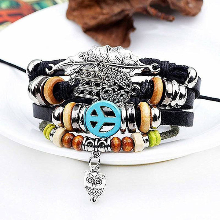 Olivenorma Multi-layer Boho Hamsa Braided Leather Bracelet - image 2