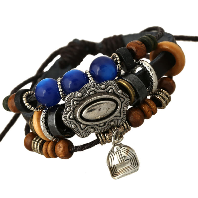 Olivenorma Hat Charm Multi-Layer Sapphire Beaded Leather Bracelet - image 4