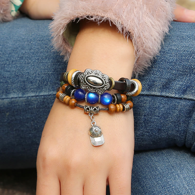 Olivenorma Hat Charm Multi-Layer Sapphire Beaded Leather Bracelet - Sapphire - image 0