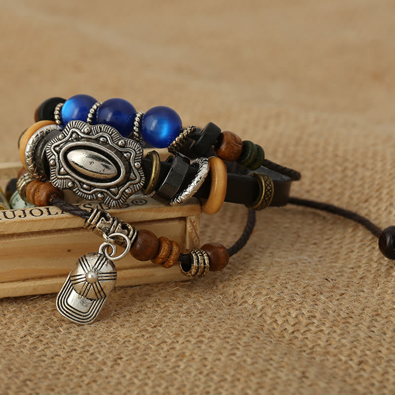Olivenorma Hat Charm Multi-Layer Sapphire Beaded Leather Bracelet - image 1