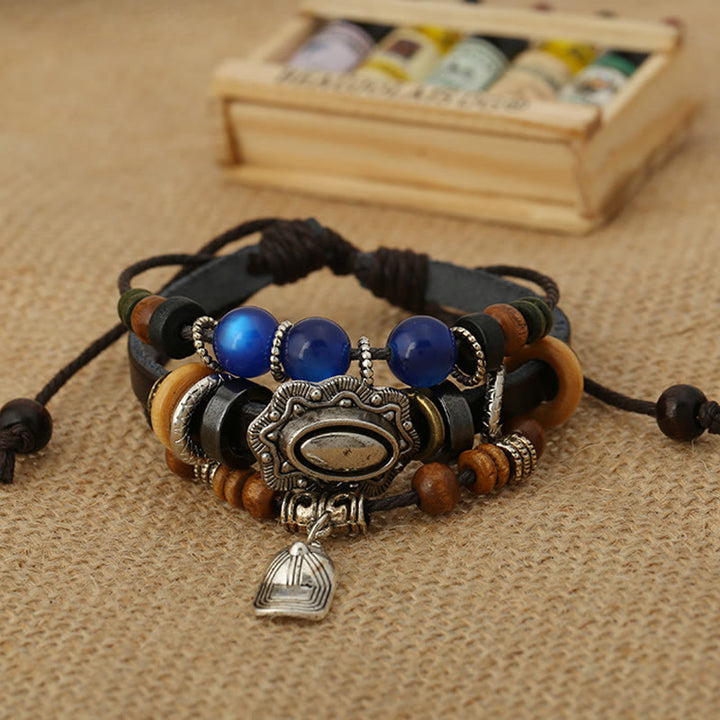 Olivenorma Hat Charm Multi-Layer Sapphire Beaded Leather Bracelet - image 2
