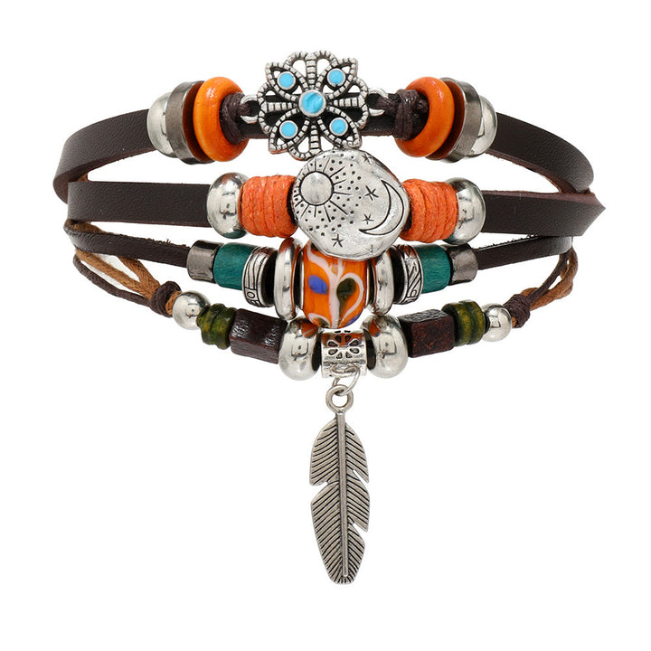 Olivenorma Feather Charms Bohemian Adjustable Leather Bracelet - image 4