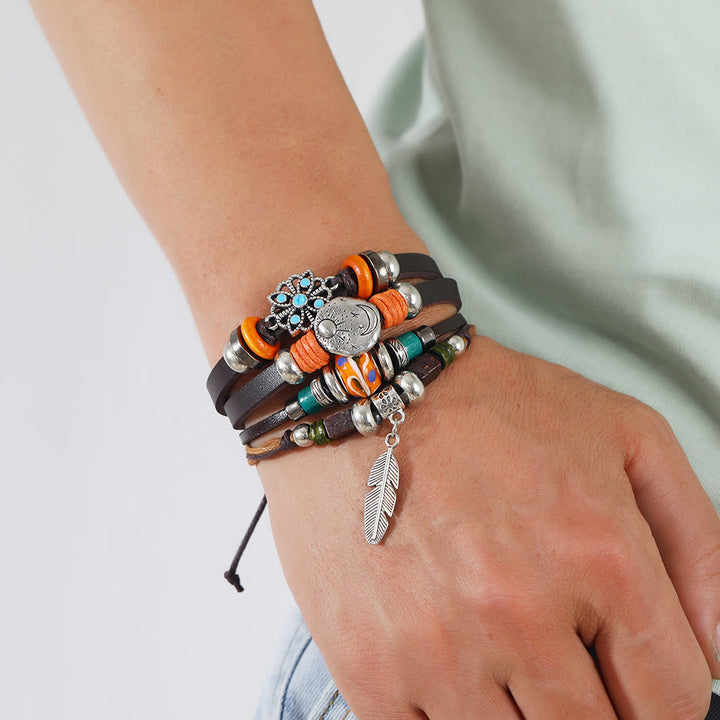 Olivenorma Feather Charms Bohemian Adjustable Leather Bracelet - image 1