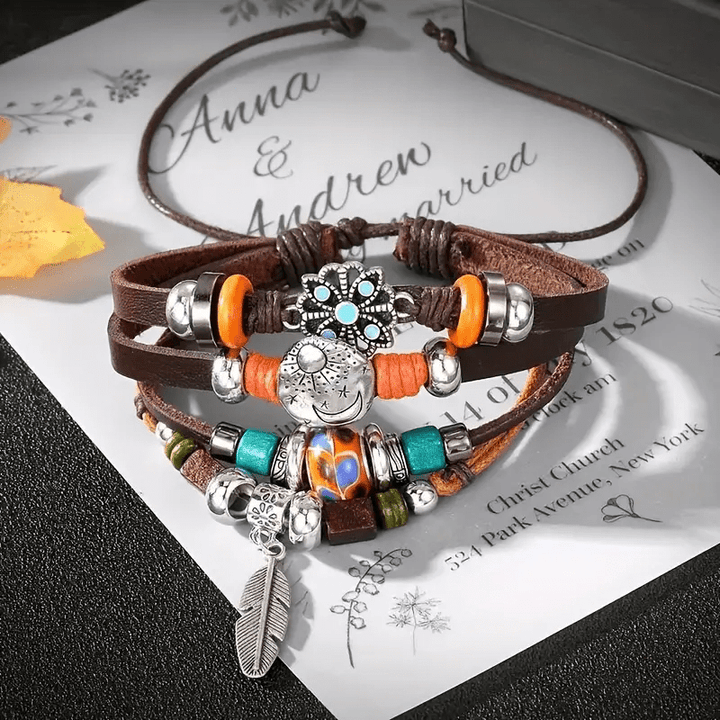 Olivenorma Feather Charms Bohemian Adjustable Leather Bracelet - image 3