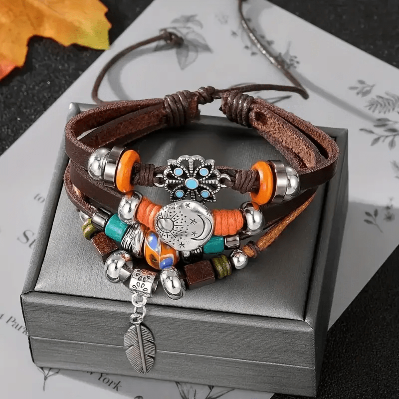 Olivenorma Feather Charms Bohemian Adjustable Leather Bracelet - image 2