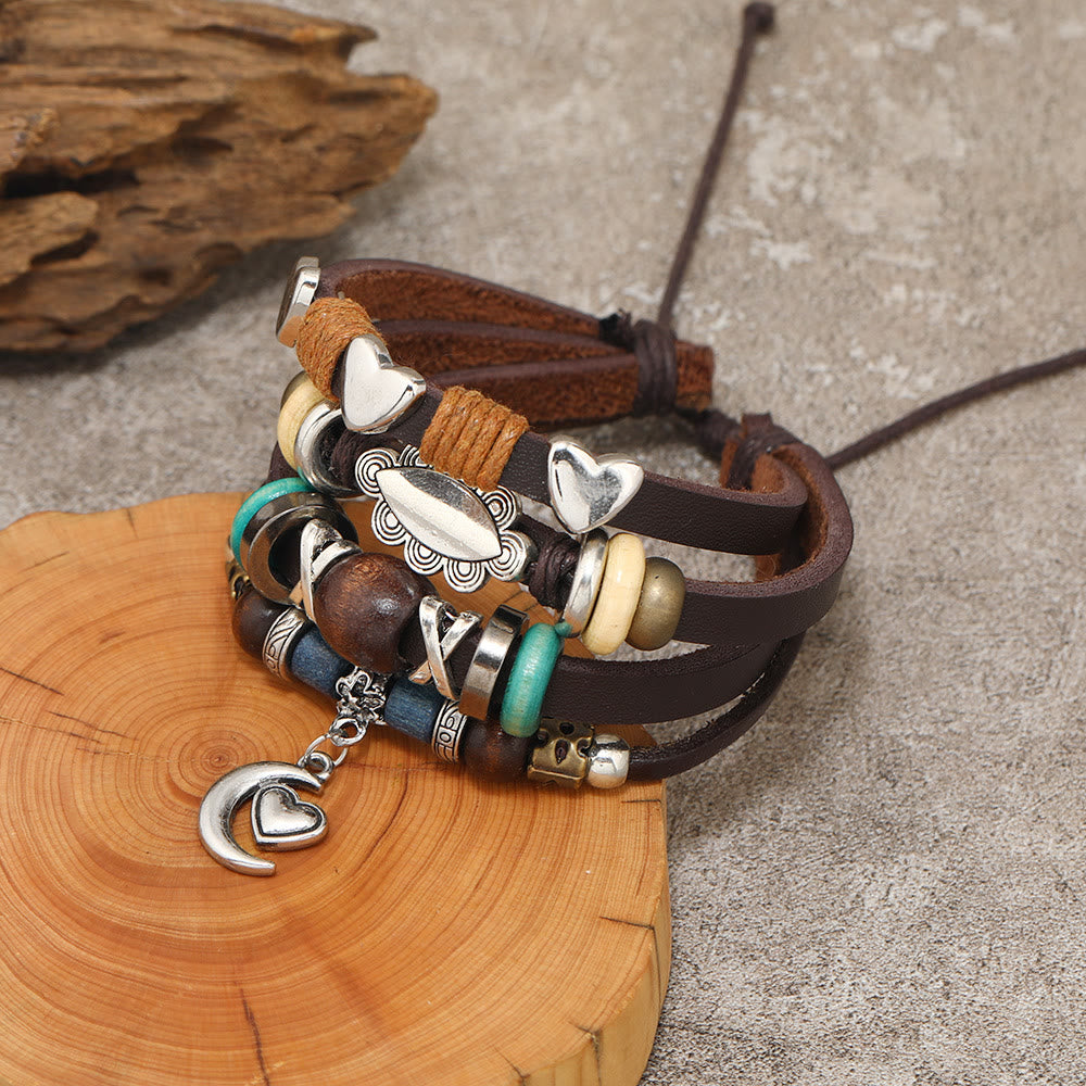 Olivenorma Moon Charms Multi Layered Beaded Leather Bracelets - image 3