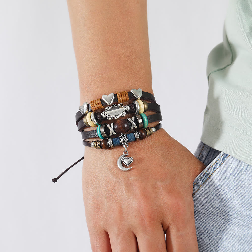 Olivenorma Moon Charms Multi Layered Beaded Leather Bracelets - image 1