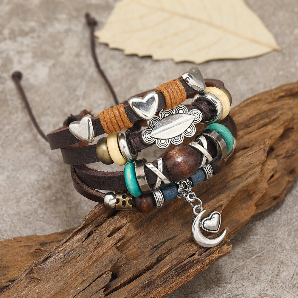 Olivenorma Moon Charms Multi Layered Beaded Leather Bracelets - image 2