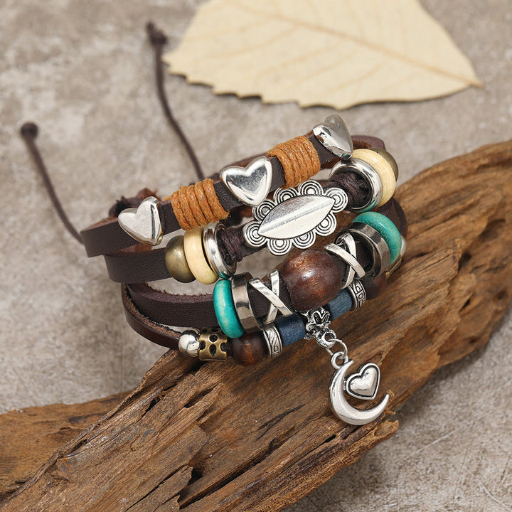 Olivenorma Moon Charms Multi Layered Beaded Leather Bracelets - image 2
