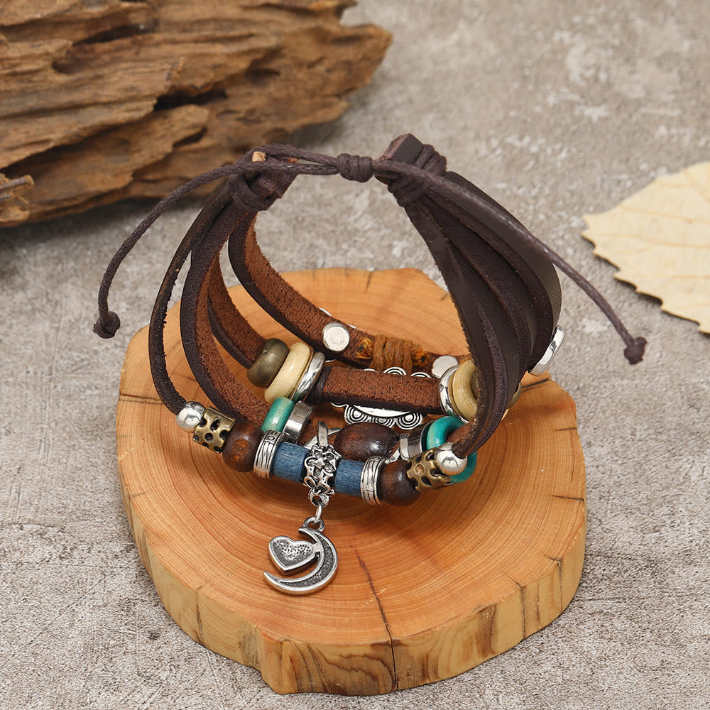 Olivenorma Moon Charms Multi Layered Beaded Leather Bracelets - image 4