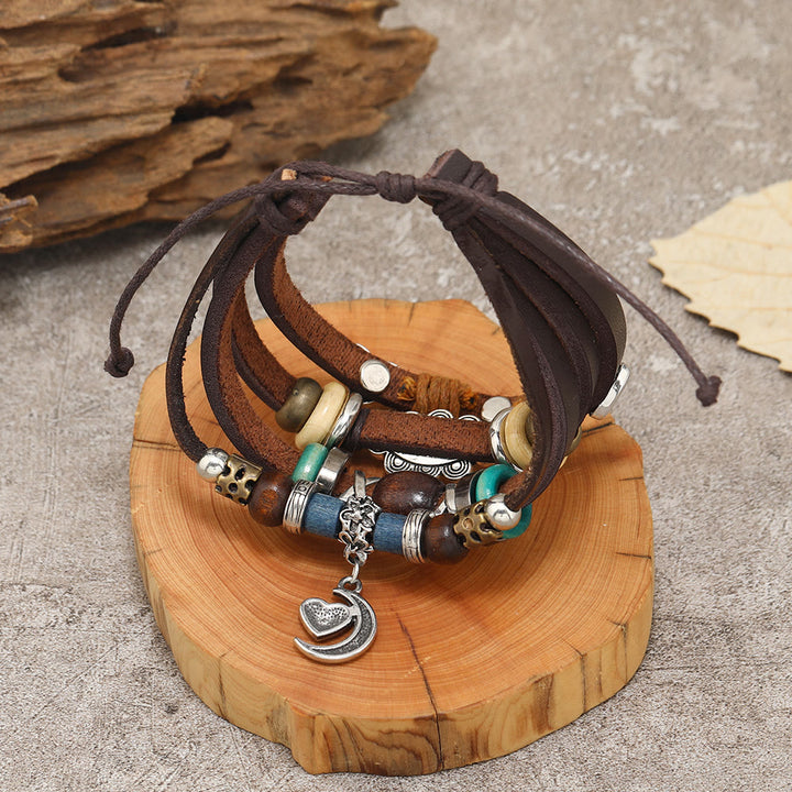 Olivenorma Moon Charms Multi Layered Beaded Leather Bracelets - image 4
