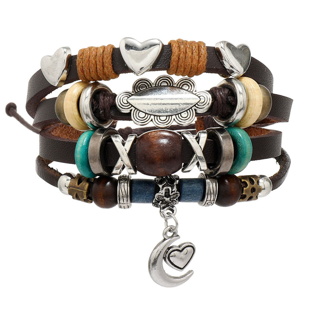 Olivenorma Moon Charms Multi Layered Beaded Leather Bracelets - image 5