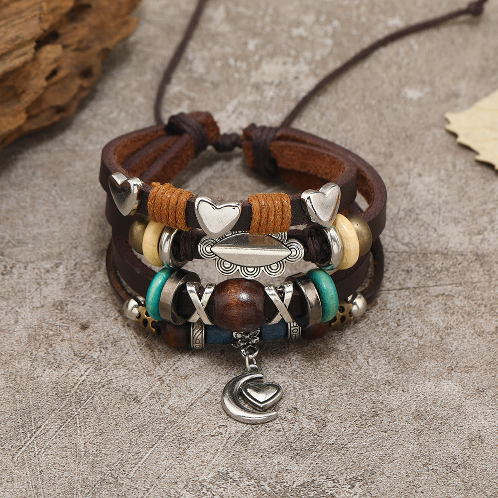 Olivenorma Moon Charms Multi Layered Beaded Leather Bracelets - Cat's Eye Stone - image 0
