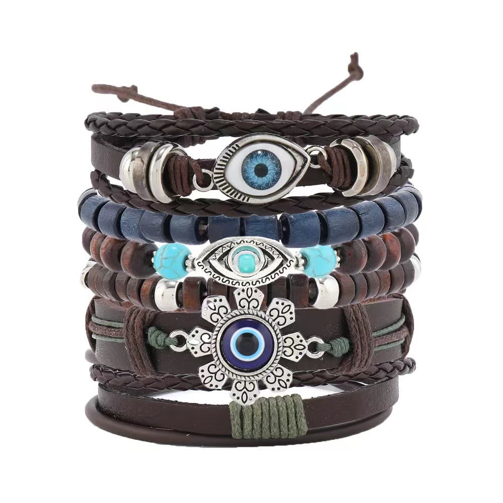 Olivenorma 6Pcs Evil Eye Turquoise Leather Wristband Bracelet Set - image 4