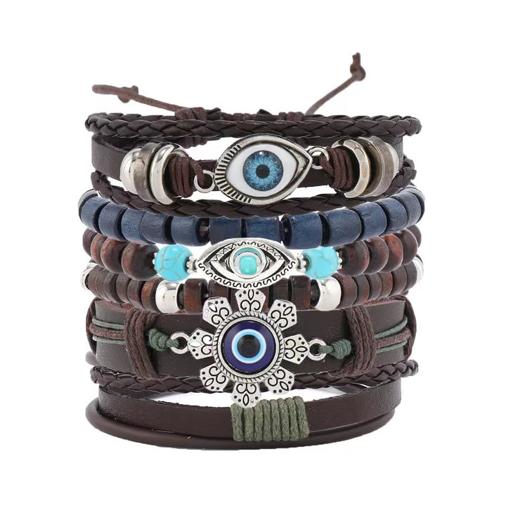 Olivenorma 6Pcs Evil Eye Turquoise Leather Wristband Bracelet Set - image 4
