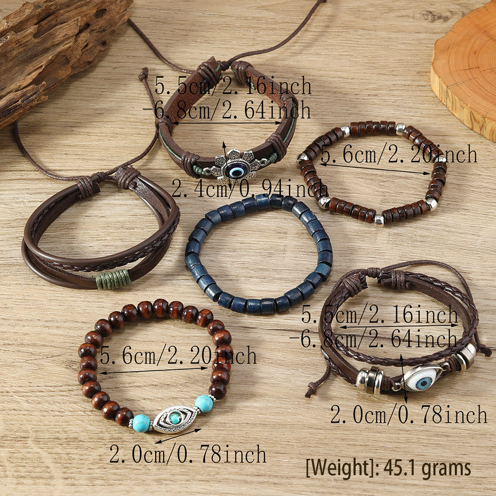 Olivenorma 6Pcs Evil Eye Turquoise Leather Wristband Bracelet Set - image 3