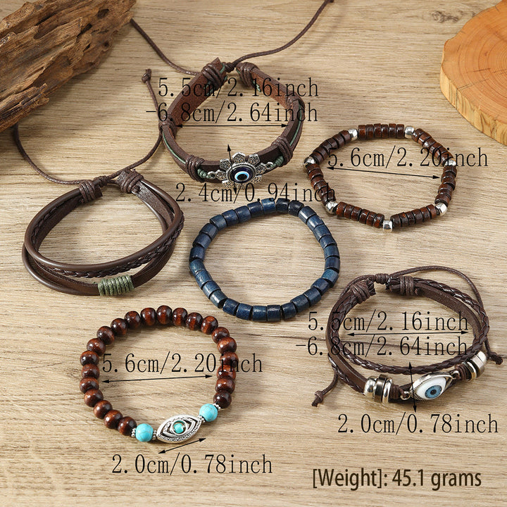 Olivenorma 6Pcs Evil Eye Turquoise Leather Wristband Bracelet Set - image 3