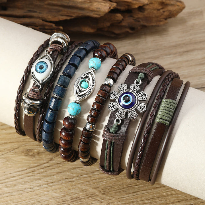 Olivenorma 6Pcs Evil Eye Turquoise Leather Wristband Bracelet Set - image 1