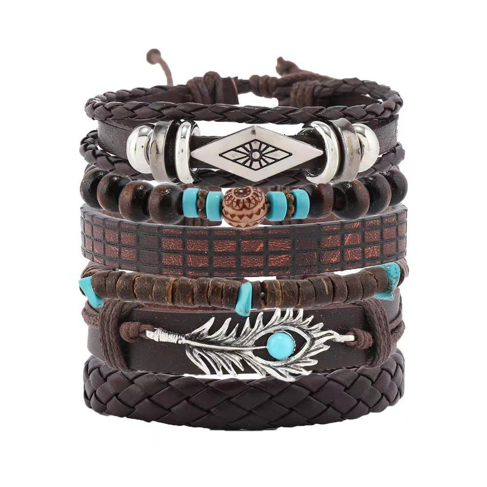 Olivenorma Feather Natural Stone Handmade Woven Leather Bracelet Set - image 4