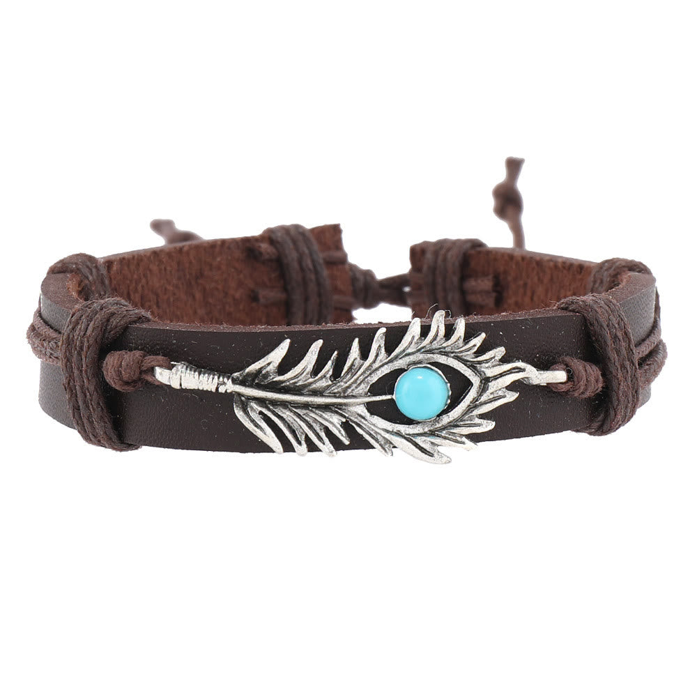 Olivenorma Feather Natural Stone Handmade Woven Leather Bracelet Set - image 9