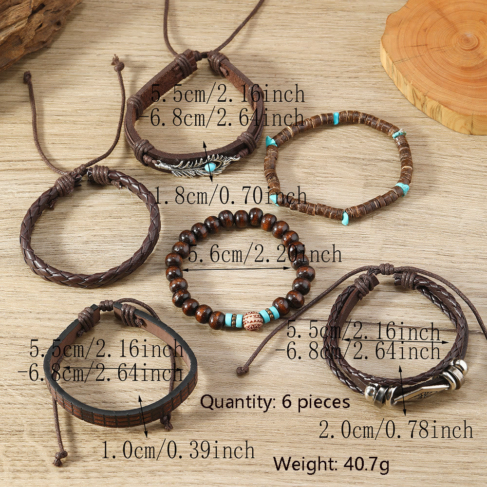 Olivenorma Feather Natural Stone Handmade Woven Leather Bracelet Set - image 3