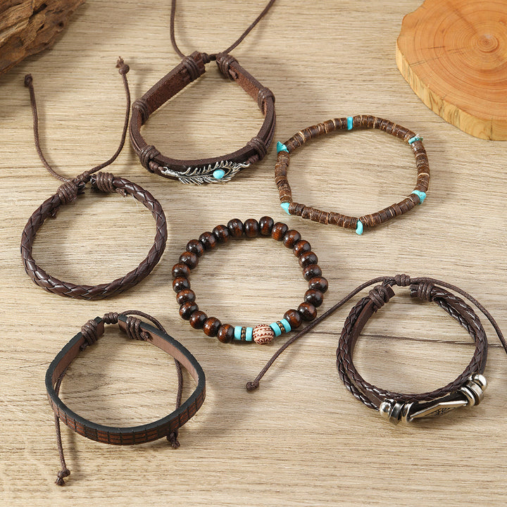 Olivenorma Feather Natural Stone Handmade Woven Leather Bracelet Set - image 2
