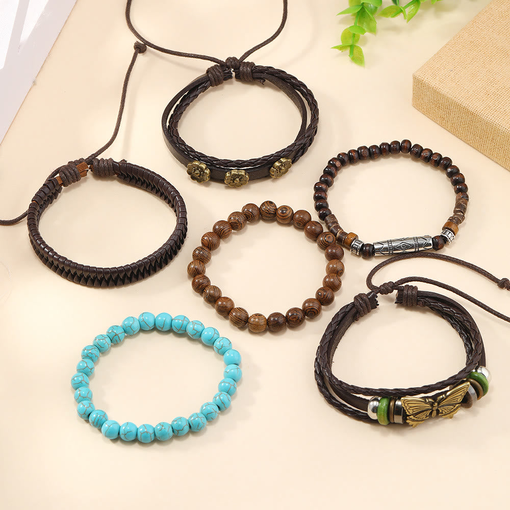Olivenorma Butterfly Turquoise Handmade Woven Leather Bracelet Set - image 2