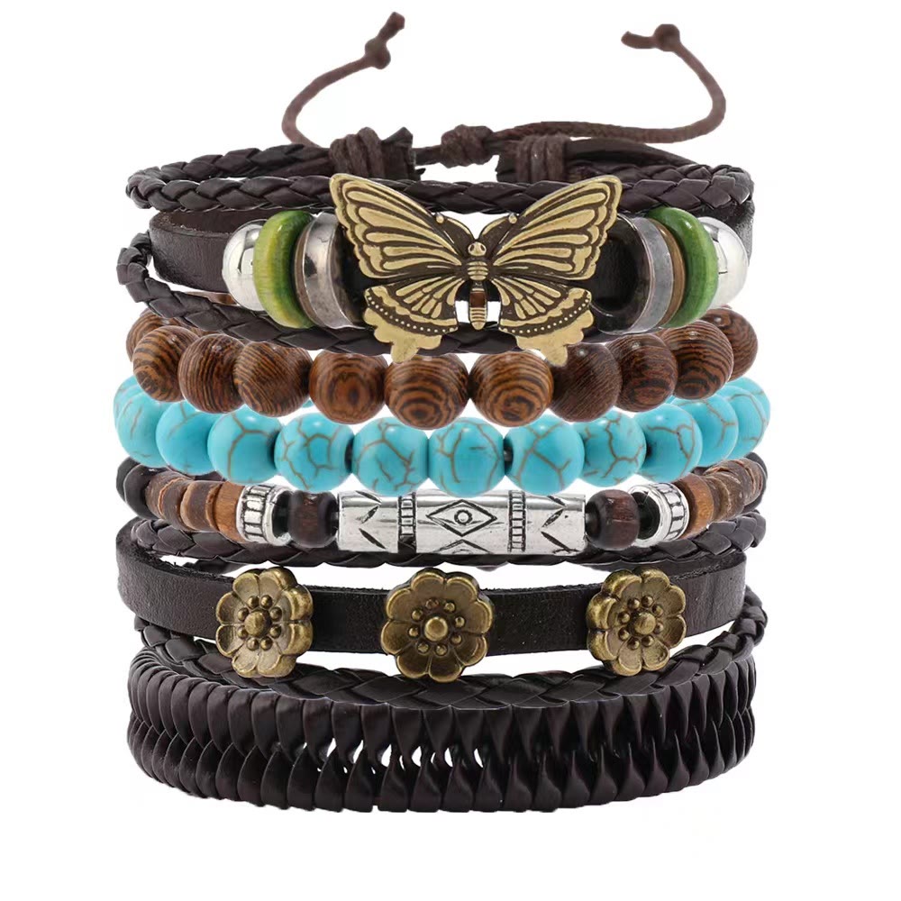 Olivenorma Butterfly Turquoise Handmade Woven Leather Bracelet Set - image 4