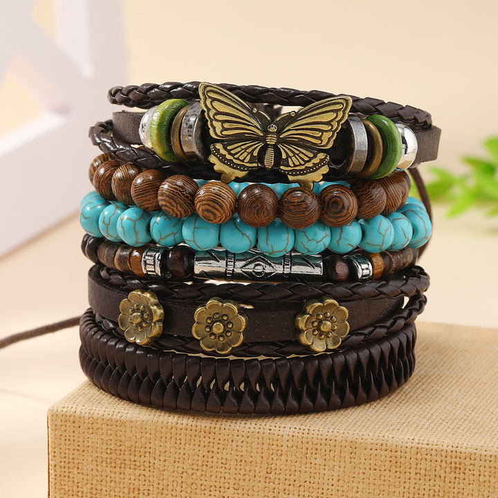 Olivenorma Butterfly Turquoise Handmade Woven Leather Bracelet Set - Turquoise - image 0
