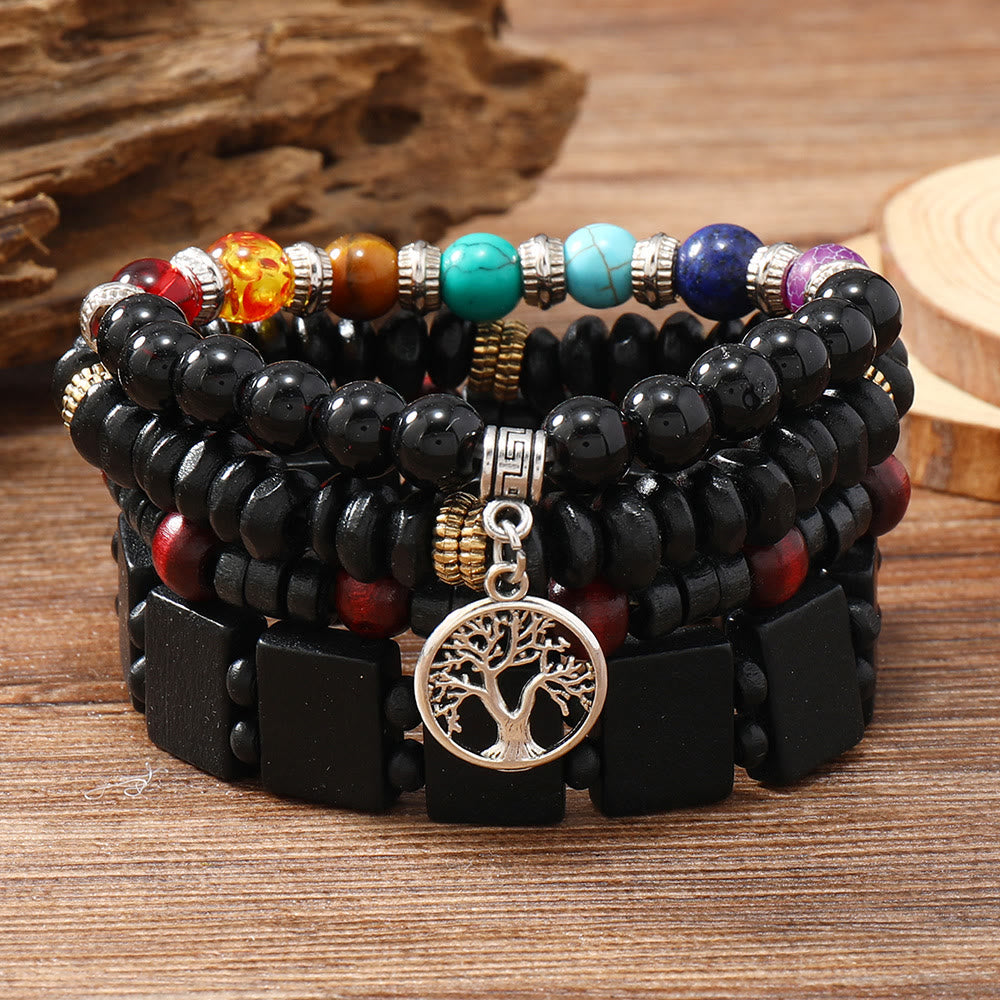 Olivenorma Tree of Peace 7 Chakra Gemstone 4Pcs Bracelets Set - Natural Stone - image 0