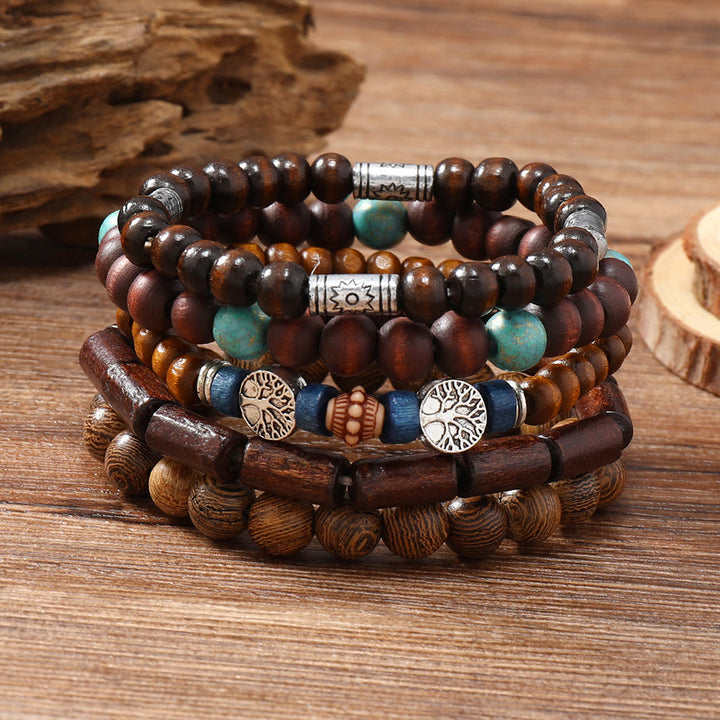 Olivenorma Tree of Peace Wooden Beads Turquoise Beaded Bracelet - Turquoise - image 0
