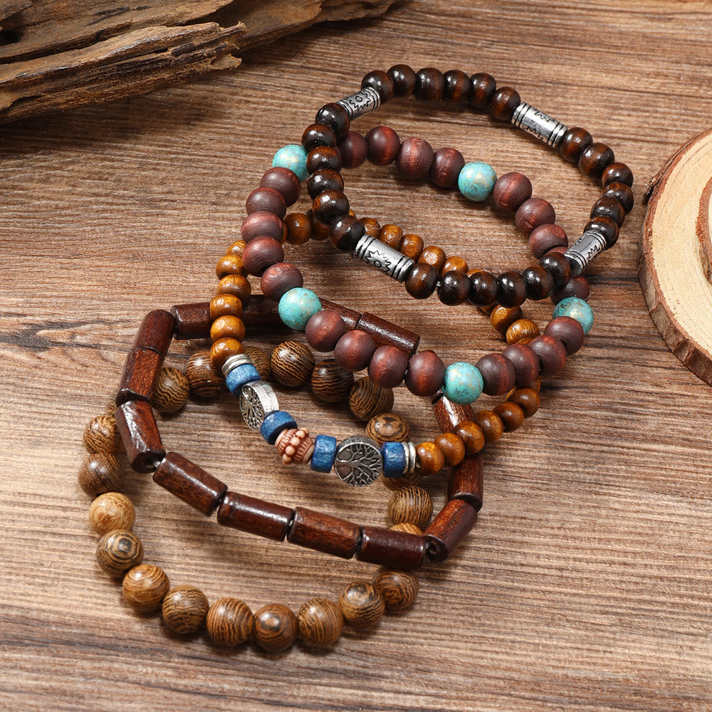 Olivenorma Tree of Peace Wooden Beads Turquoise Beaded Bracelet - image 2