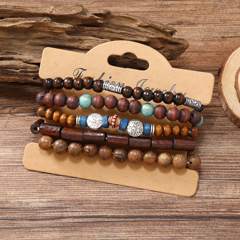 Olivenorma Tree of Peace Wooden Beads Turquoise Beaded Bracelet - image 1