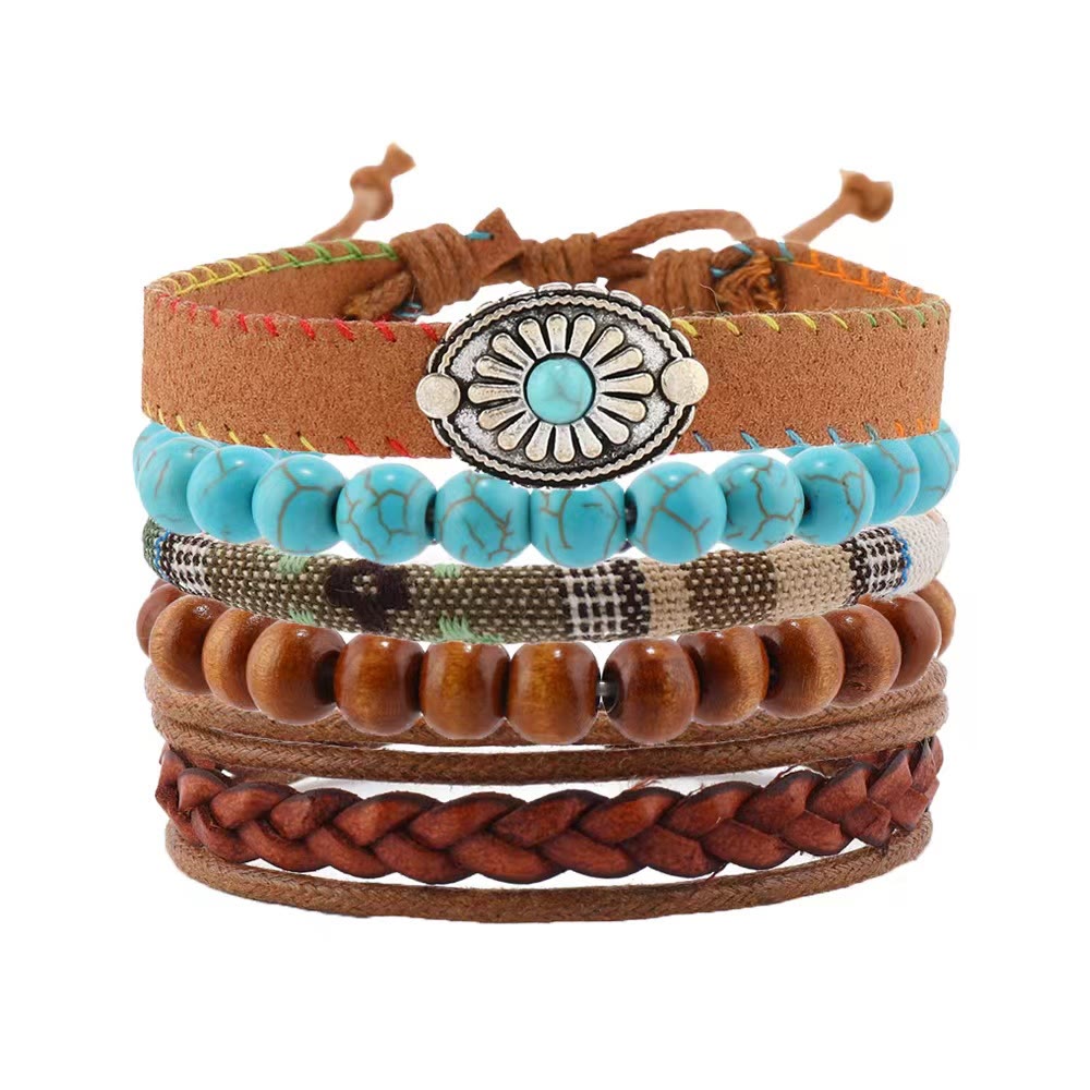 Olivenorma Multi-Layer Wooden Beads Turquoise Braided Bracelet - image 4