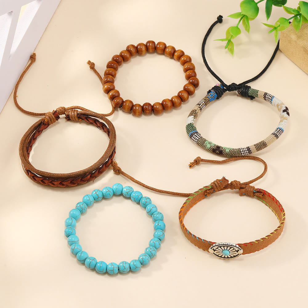 Olivenorma Multi-Layer Wooden Beads Turquoise Braided Bracelet - image 2