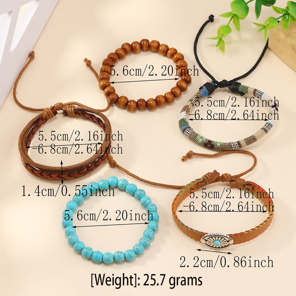 Olivenorma Multi-Layer Wooden Beads Turquoise Braided Bracelet - image 3