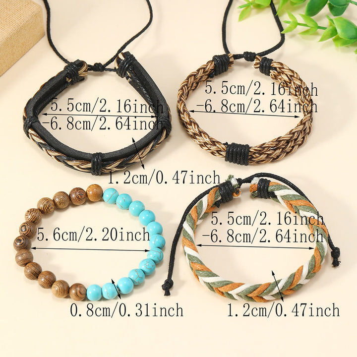 Olivenorma 4Pcs Wenge Wood Green Turquoise Braided Leather Bracelet - image 3