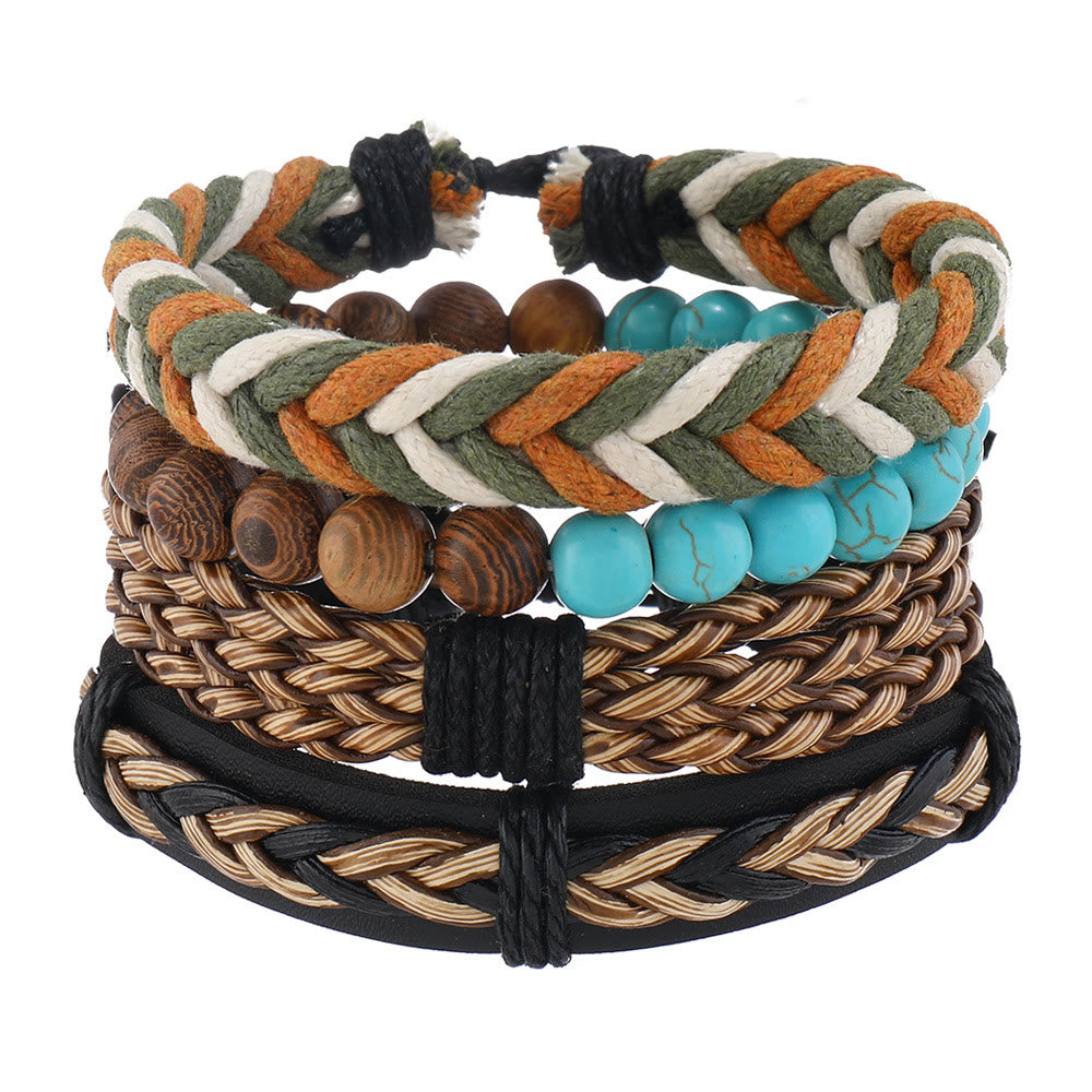 Olivenorma 4Pcs Wenge Wood Green Turquoise Braided Leather Bracelet - image 4