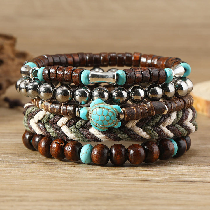 Olivenorma Turtle Turquoise Coconut Shell Wax Thread Bracelets - Turquoise - image 0