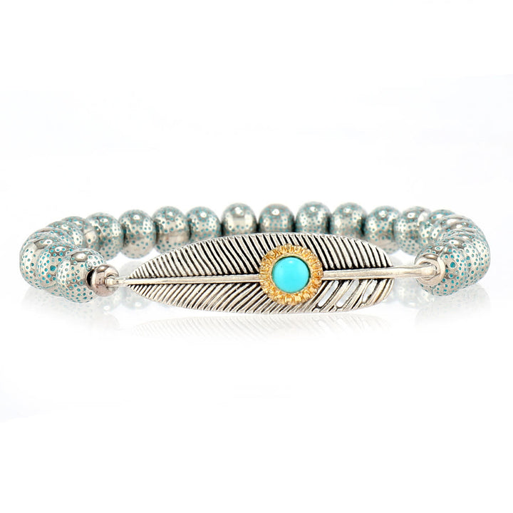 Olivenorma Feather Wooden Beads Turquoise Beaded Bracelet Set - image 7