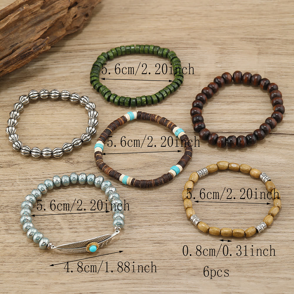 Olivenorma Feather Wooden Beads Turquoise Beaded Bracelet Set - image 3