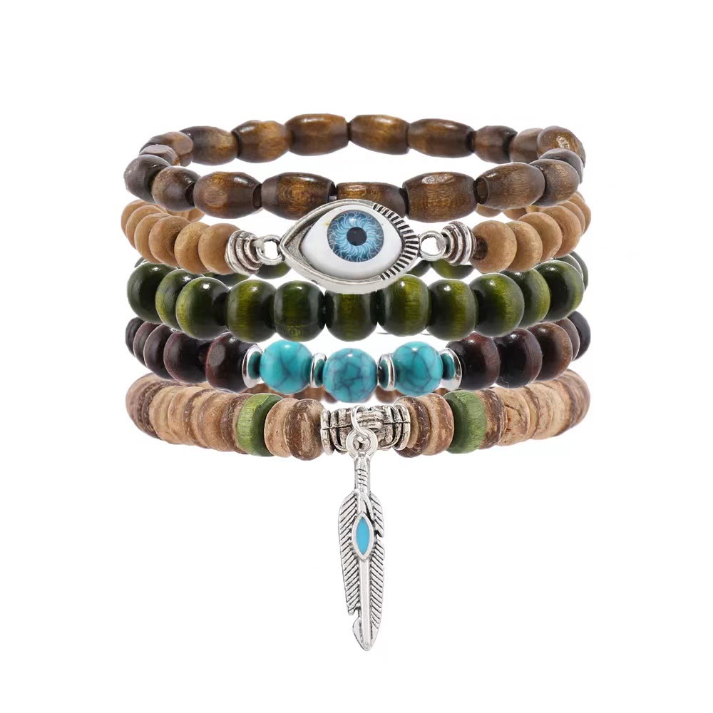 Olivenorma 5Pcs Evil Eye Turquoise Protection Beaded Bracelet Set - image 4