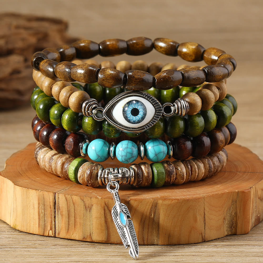 Olivenorma 5Pcs Evil Eye Turquoise Protection Beaded Bracelet Set - Turquoise - image 0