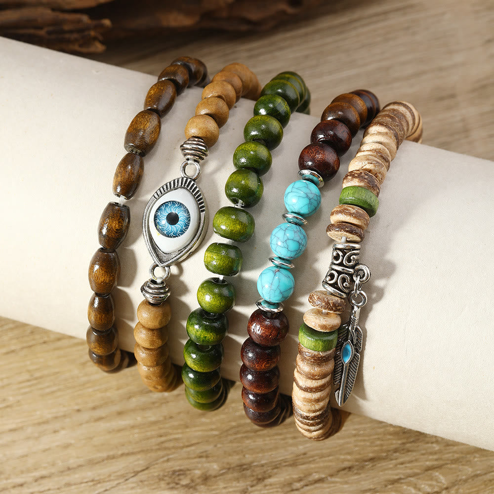 Olivenorma 5Pcs Evil Eye Turquoise Protection Beaded Bracelet Set - image 1